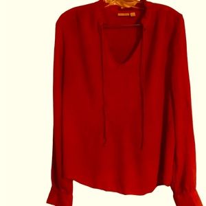 Burnt Orange Long Sleeve Tie V-Neckline Blouse S